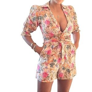 & Other Stories Los Angeles Atelier Floral Tie Front Romper 2 Multicolor